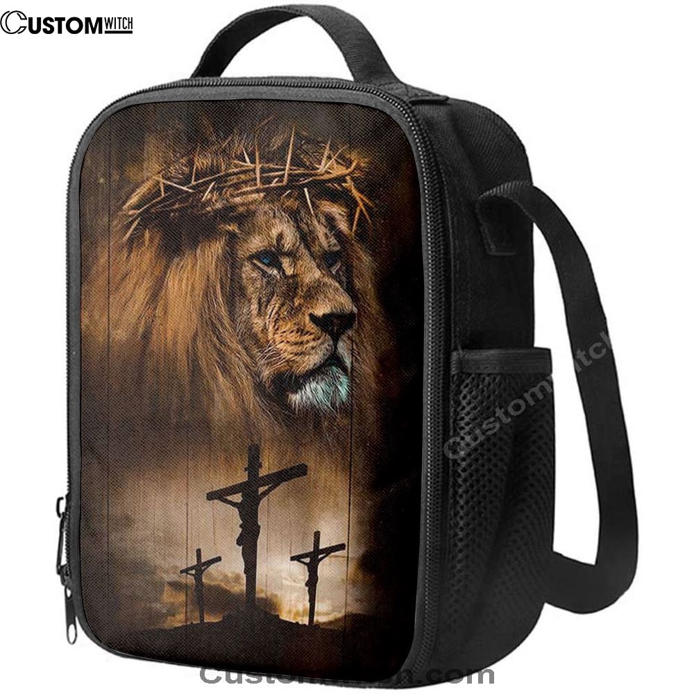 Lion Crown Of Thorn Jesus On The Cross Lunch Bag - Lion Lunch Bag, Bible Verse Lunch Bag For Men And Women