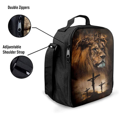 Lion Crown Of Thorn Jesus On The Cross Lunch Bag - Lion Lunch Bag, Bible Verse Lunch Bag For Men And Women