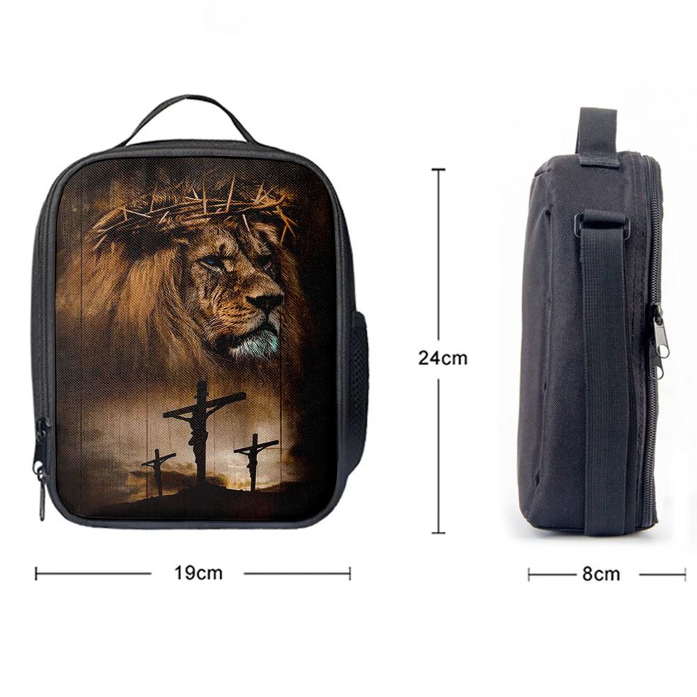 Lion Crown Of Thorn Jesus On The Cross Lunch Bag - Lion Lunch Bag, Bible Verse Lunch Bag For Men And Women