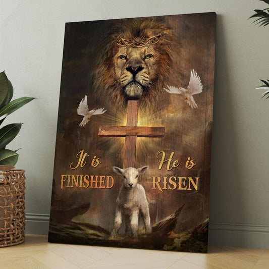 Lion Dove And Lamb Wooden Cross He Is Risen Canvas, Christmas Gift for Christian