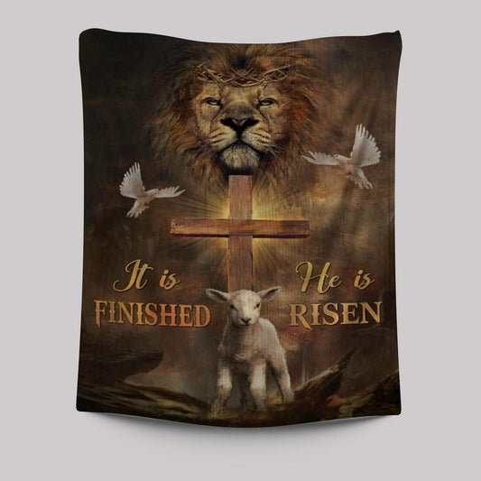 Lion Dove And Lamb Wooden Cross He Is Risen Tapestry