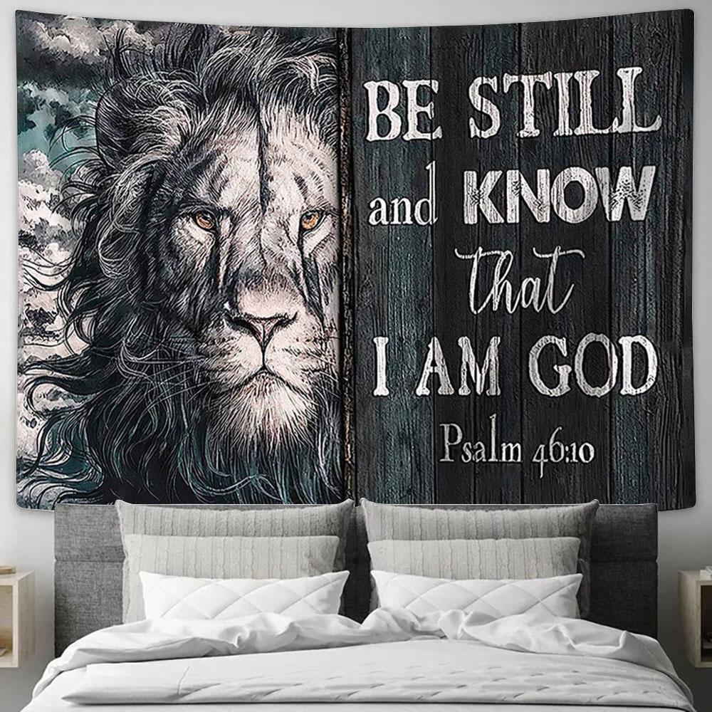 Lion Face Be Still And Know Tapestry Art - Lion Tapestry Wall Decor