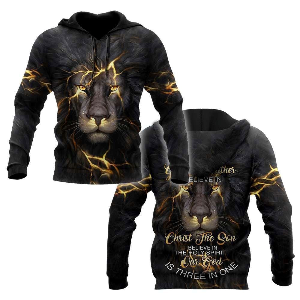Lion Faith in God I Belive In The Holy Spirit Our God Is Three In One God 3D Hoodie For Man And Women, Jesus Printed 3D Hoodie