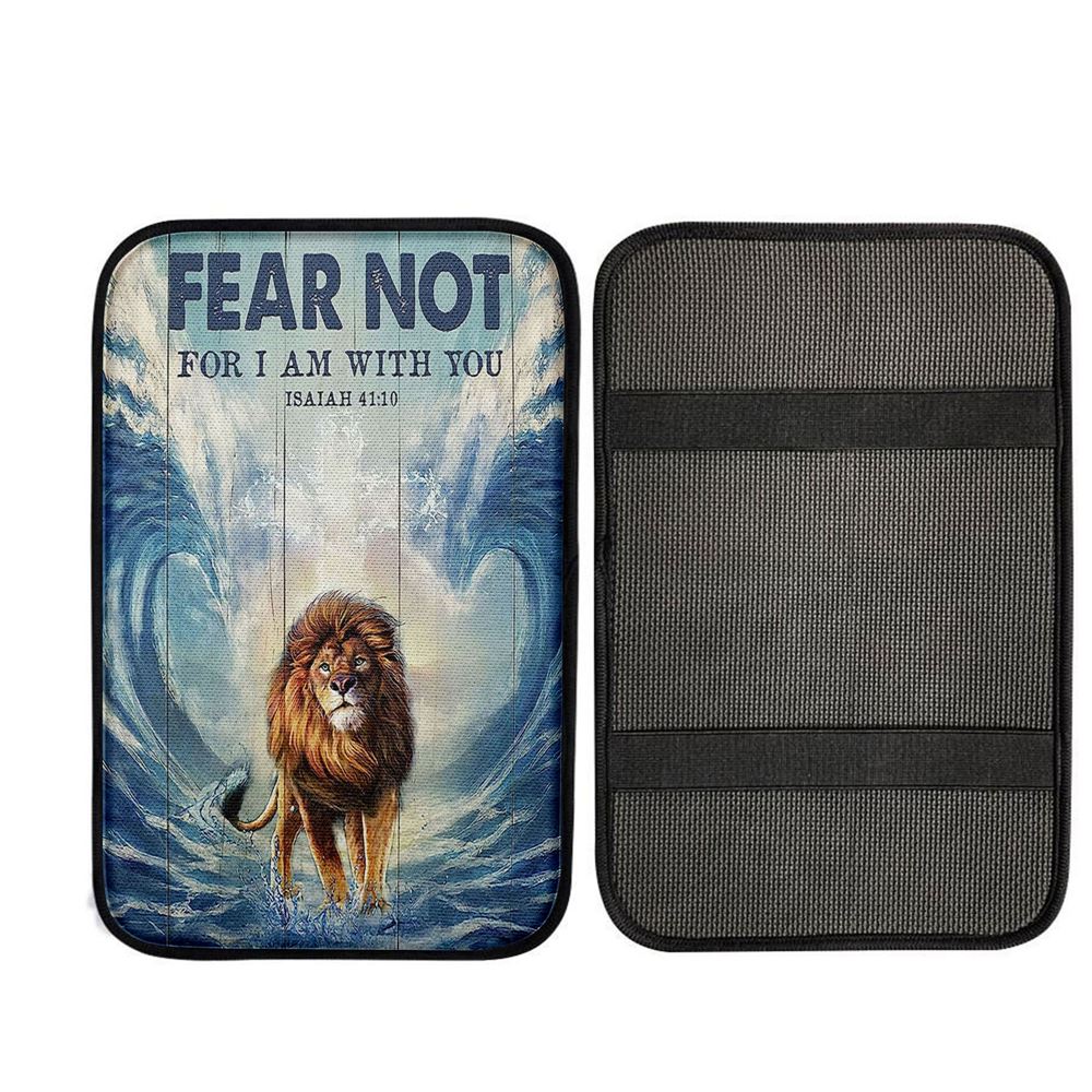 Lion Fear Not For I Am With You Car Center Console Cover - Lion Car Center Console Cover, Religious Car Armrest Accessories