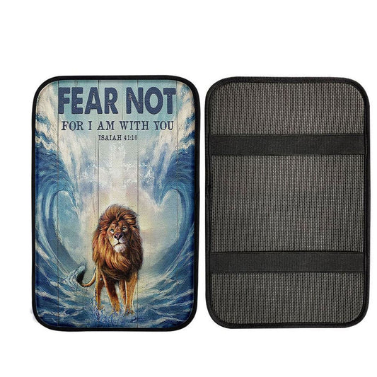 Lion Fear Not For I Am With You Car Center Console Cover - Lion Car Center Console Cover, Religious Car Armrest Accessories