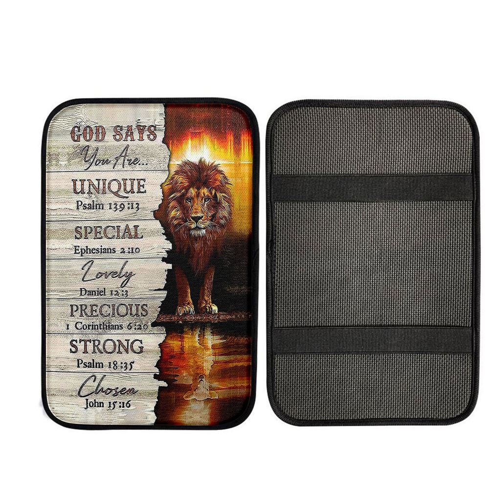 Lion God Says You Are Car Center Console Cover - Lion Car Center Console Cover, Religious Car Armrest Accessories