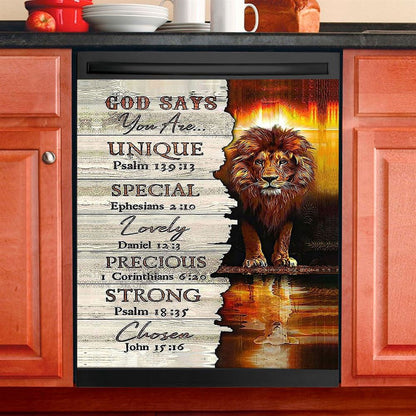 Lion God Says You Are Dishwasher Cover, Lion Dishwasher Wrap, Christian Inspirational Kitchen Decoration