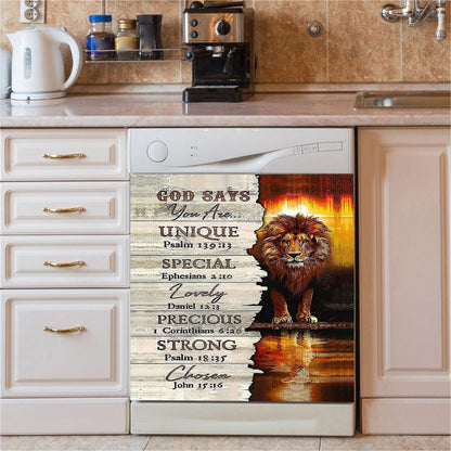 Lion God Says You Are Dishwasher Cover, Lion Dishwasher Wrap, Christian Inspirational Kitchen Decoration