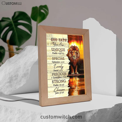 Lion God Says You Are Frame Lamp Prints - Lion Frame Lamp Art - Christian Inspirational Frame Lamp