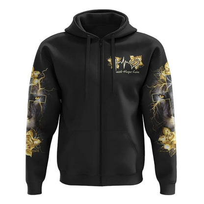 Lion Gold Rose Cross All Over Print 3D Hoodie, Christian Hoodie, Christian Sweatshirt, Bible Verse Shirt