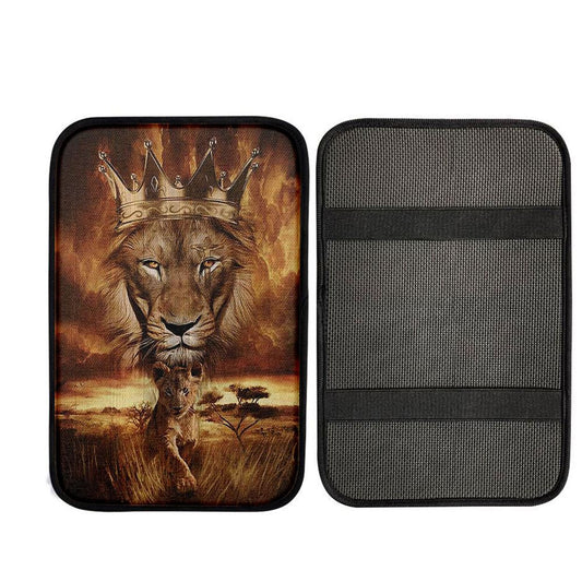 Lion Golden Crown Becoming A King Car Armrest Pad - Lion Car Center Console Cover, Religious Car Armrest Accessories