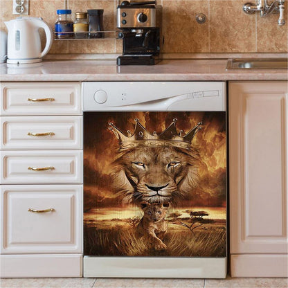 Lion Golden Crown Becoming A King Dishwasher Cover, Lion Dishwasher Wrap, Christian Kitchen Decoration
