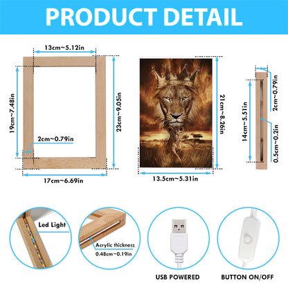 Lion Golden Crown Becoming A King Frame Lamp - Lion Frame Lamp Print - Christian Art - Religious Home Decor