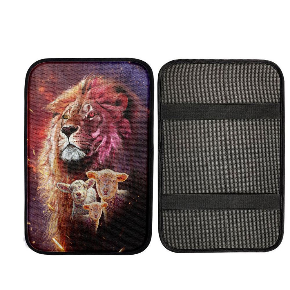 Lion Head Lamb Of God Car Armrest Pad - Lion Car Center Console Cover, Religious Car Armrest Accessories