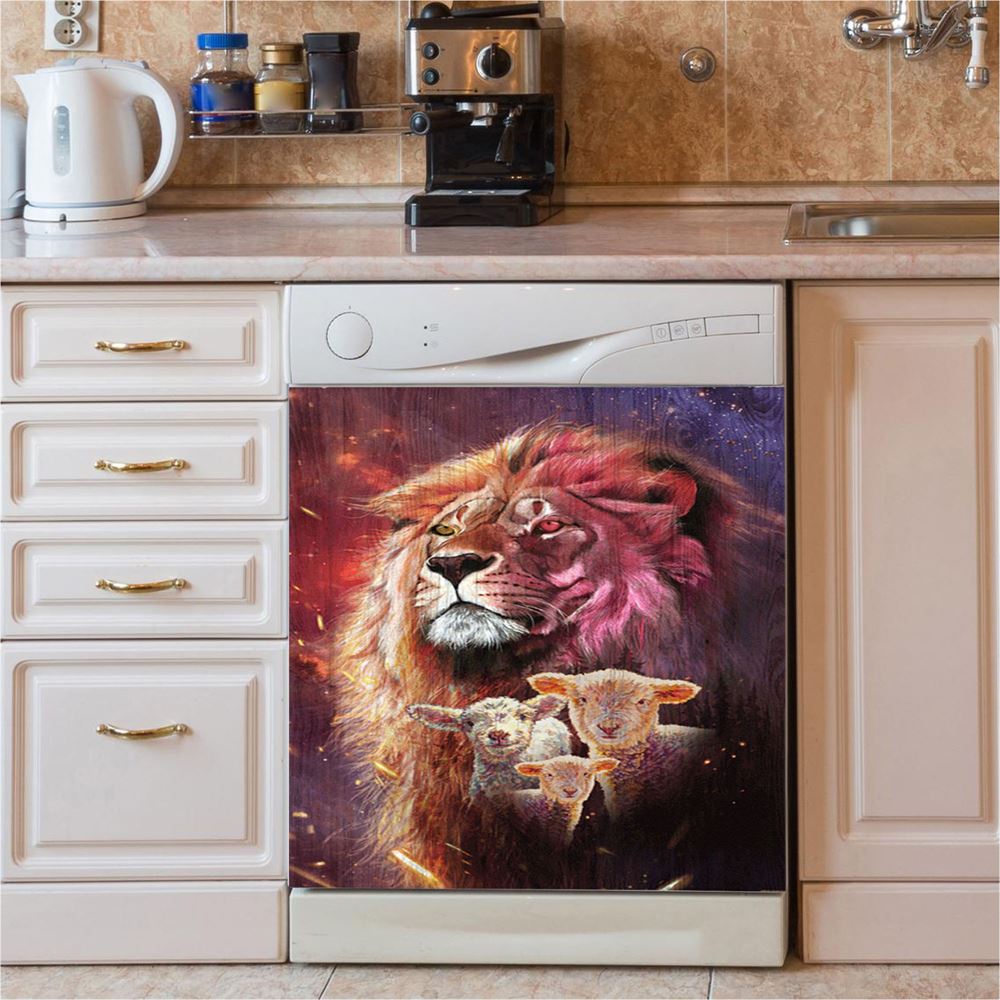 Lion Head Lamb Of God Dishwasher Cover, Lion Dishwasher Wrap, Christian Kitchen Decoration