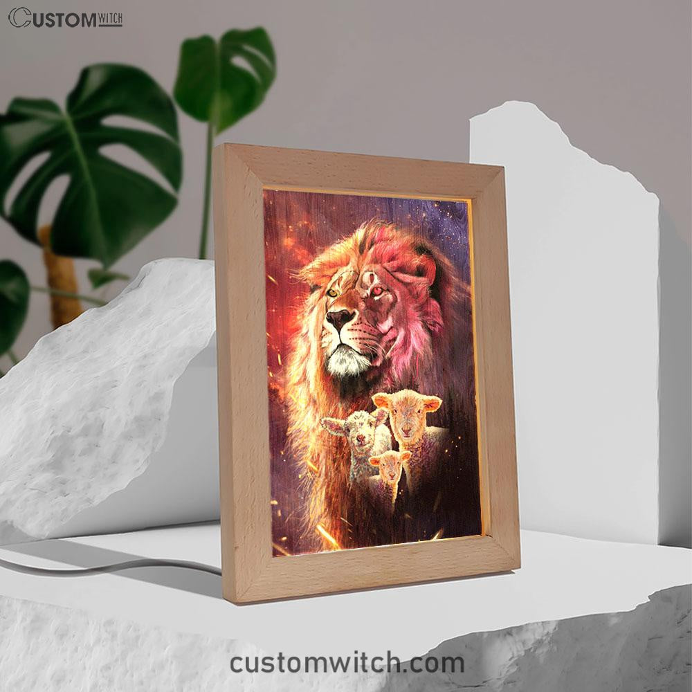 Lion Head Lamb Of God Frame Lamp - Lion Frame Lamp Print - Christian Art - Religious Home Decor