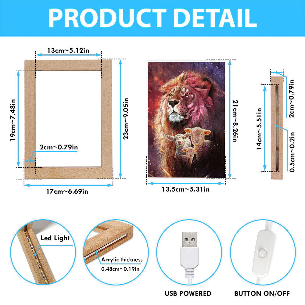 Lion Head Lamb Of God Frame Lamp - Lion Frame Lamp Print - Christian Art - Religious Home Decor