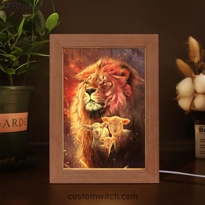 Lion Head Lamb Of God Frame Lamp - Lion Frame Lamp Print - Christian Art - Religious Home Decor