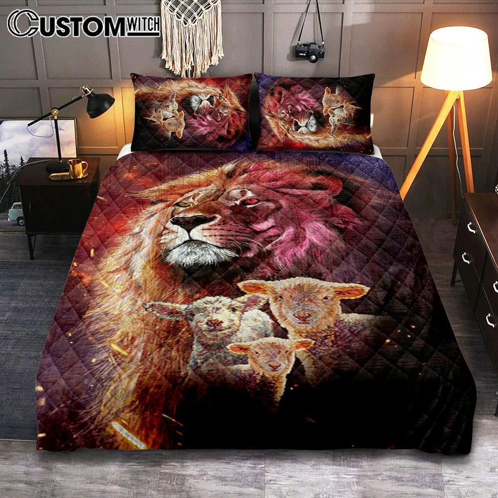 Lion Head Lamb Of God Quilt Bedding Set - Lion Quilt Bedding Set Print - Christian Bedroom - Religious Home Decor