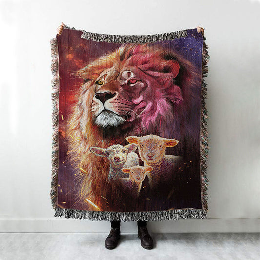 Lion Head Lamb Of God Woven Blanket - Lion Woven Blanket Print - Christian Throw Blanket - Religious Home Decor
