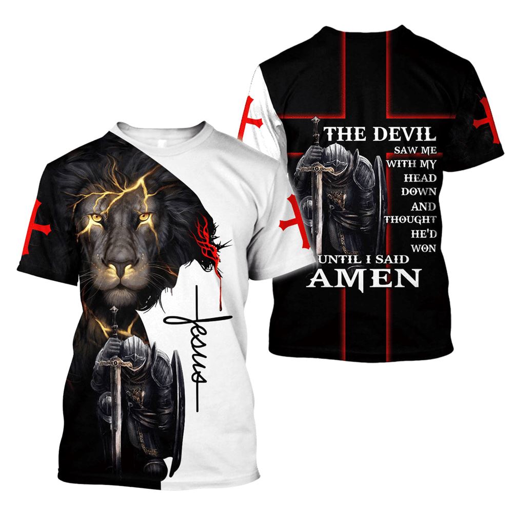Lion Jesus And Knight Templar Jesus All Over Print 3D T Shirt For Men And Women, Christian T-Shirt, Faith Shirt