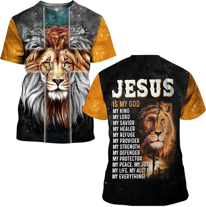 Lion Jesus Is My God My King All Over Print 3D T Shirt For Men And Women, Christian T-Shirt, Faith Shirt