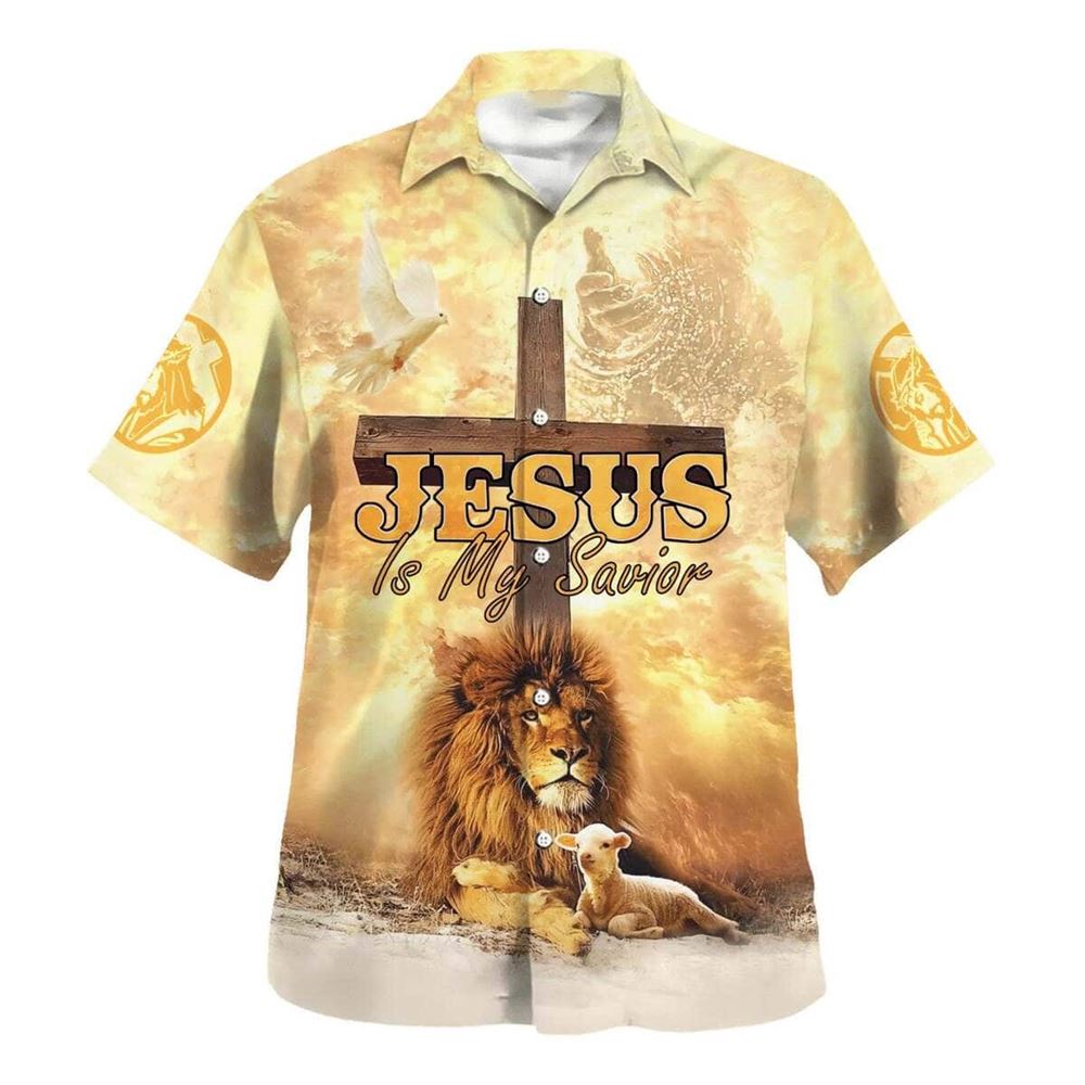 Lion Jesus Is My Savior Cross Hawaiian Shirt For Men, Christian Hawaiian Shirt, Gift For Christian