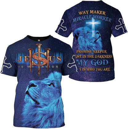Lion Jesus Is My Savior Way Maker All Over Print 3D T Shirt For Men And Women, Christian T-Shirt, Faith Shirt