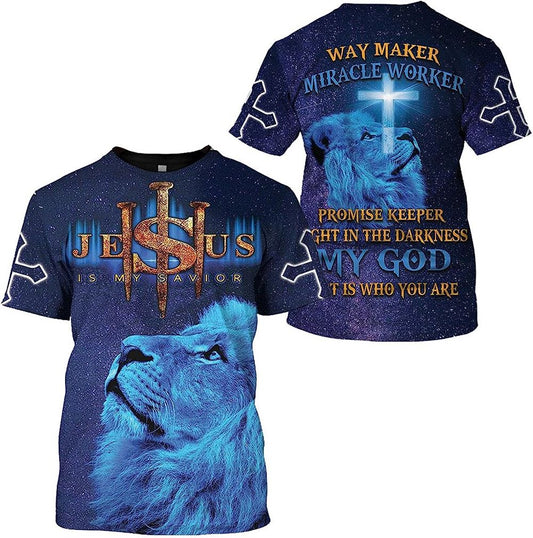 Lion Jesus Is My Savior Way Maker All Over Print 3D T Shirt For Men And Women, Christian T-Shirt, Faith Shirt