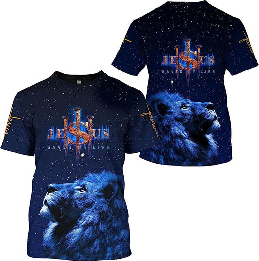 Lion Jesus Saved My Life All Over Print 3D T Shirt For Men And Women, Christian T-Shirt, Faith Shirt