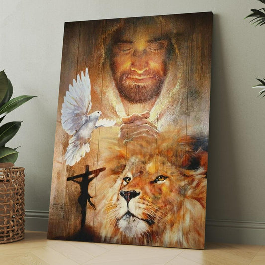 Lion King, Dove, Jesus Painting, Pray For Healing Canvas, Christmas Gift for Christian