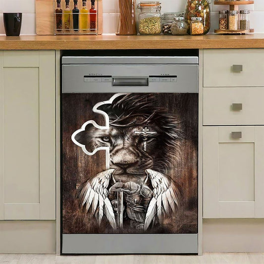 Lion Knight Of God Warrior With Wings Dishwasher Cover, Lion Dishwasher Wrap, Christian Kitchen Decoration