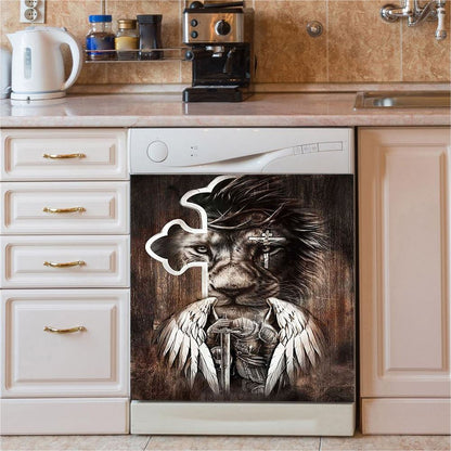 Lion Knight Of God Warrior With Wings Dishwasher Cover, Lion Dishwasher Wrap, Christian Kitchen Decoration