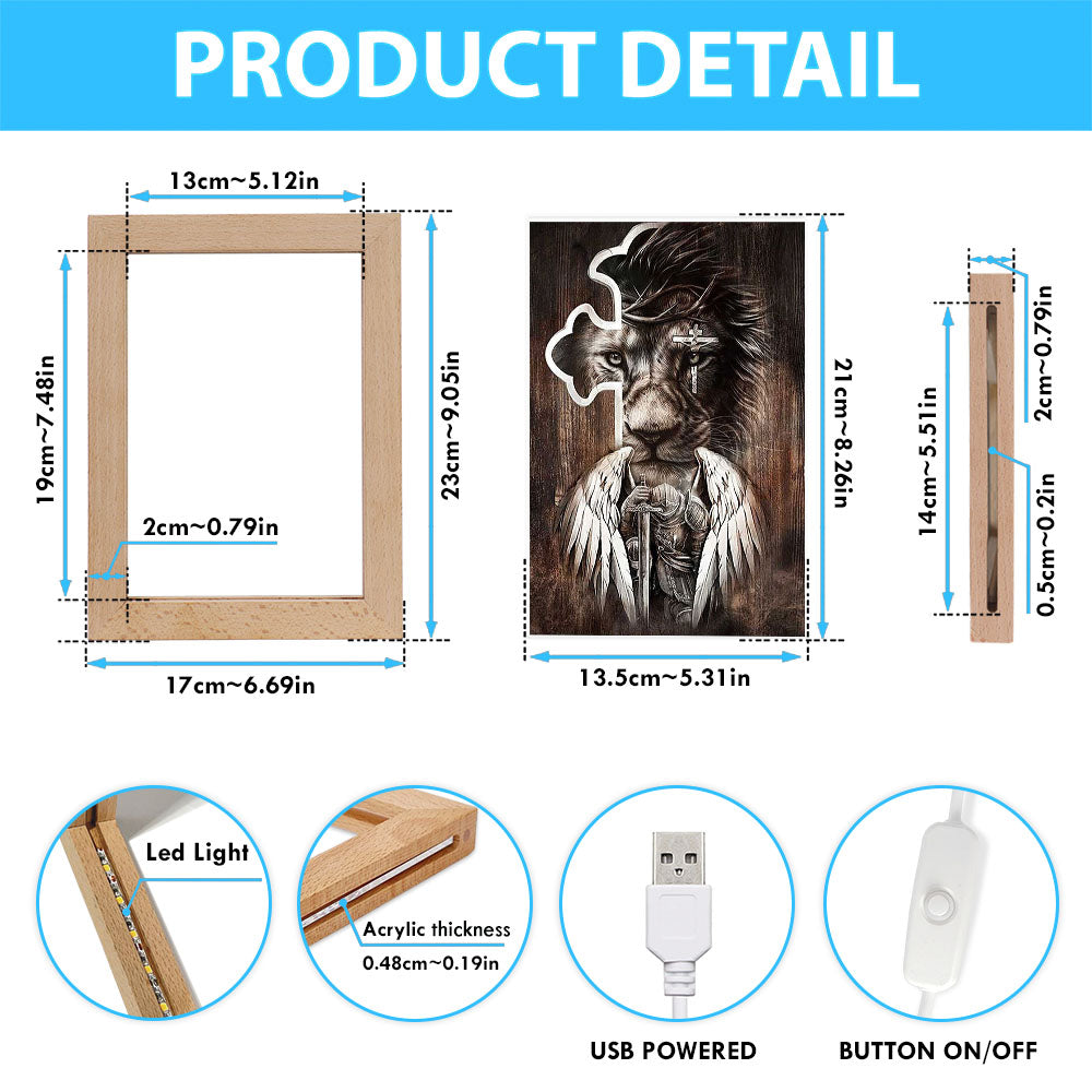 Lion Knight Of God Warrior With Wings Frame Lamp - Lion Frame Lamp Print - Christian Art - Religious Home Decor