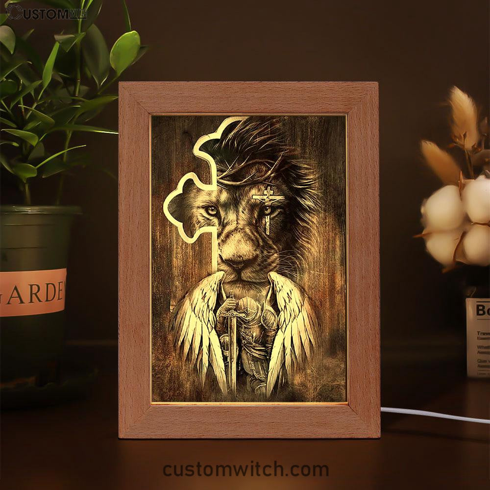 Lion Knight Of God Warrior With Wings Frame Lamp - Lion Frame Lamp Print - Christian Art - Religious Home Decor