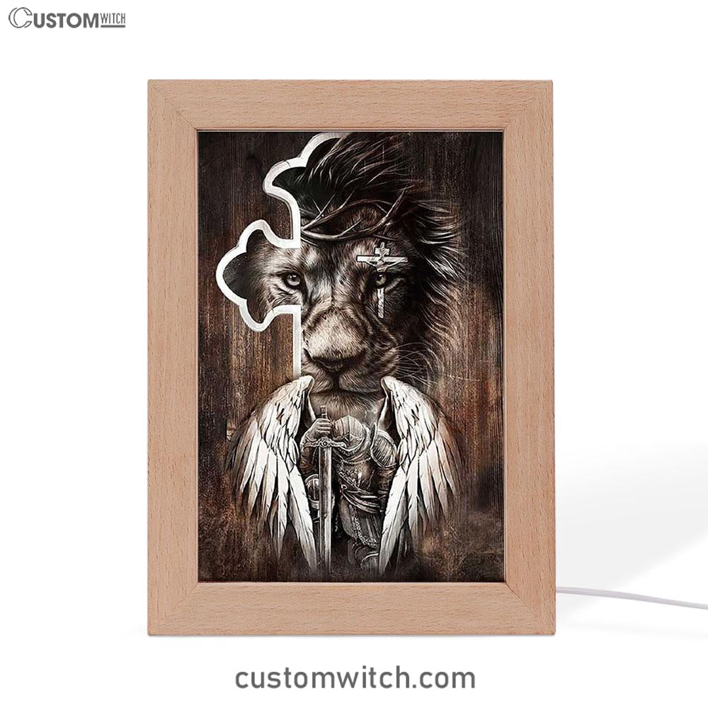 Lion Knight Of God Warrior With Wings Frame Lamp - Lion Frame Lamp Print - Christian Art - Religious Home Decor