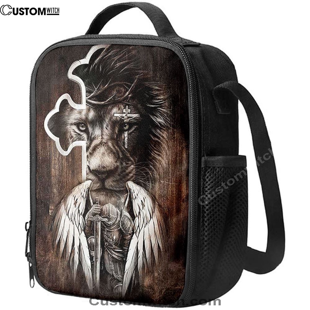 Lion Knight Of God Warrior With Wings Lunch Bag - Lion Lunch Bag, Bible Verse Lunch Bag For Men And Women