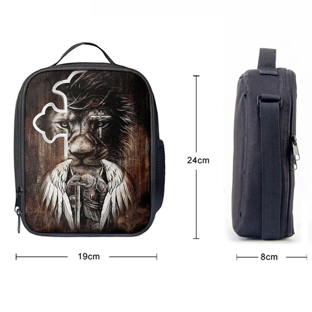 Lion Knight Of God Warrior With Wings Lunch Bag - Lion Lunch Bag, Bible Verse Lunch Bag For Men And Women