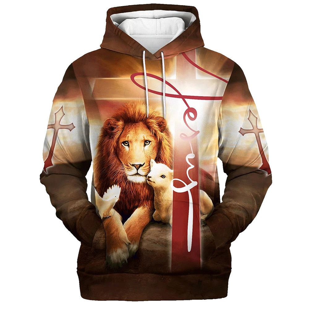 Lion Lamb And Dove 3D Hoodies Men & Women, God 3D Printed Hoodie, Christian Apparel Hoodies