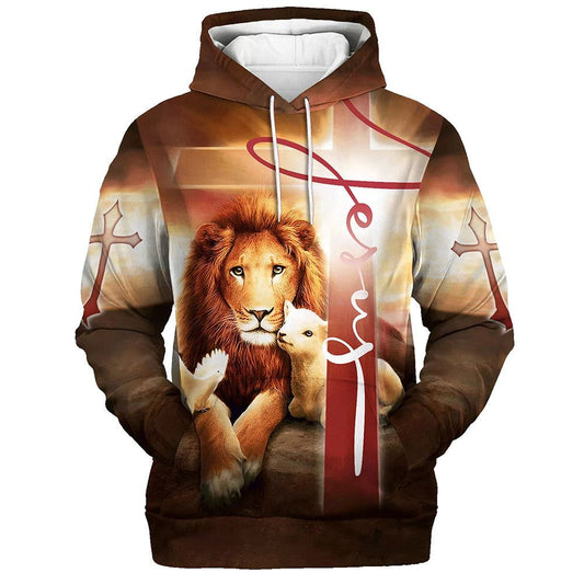 Lion Lamb And Dove 3D Hoodies Men & Women, God 3D Printed Hoodie, Christian Apparel Hoodies