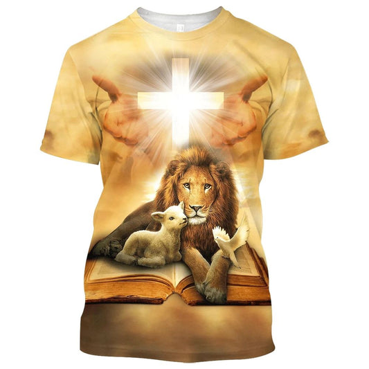 Lion Lamb And Dove All Over Print 3D T Shirt For Men And Women, Christian T-Shirt, Faith Shirt