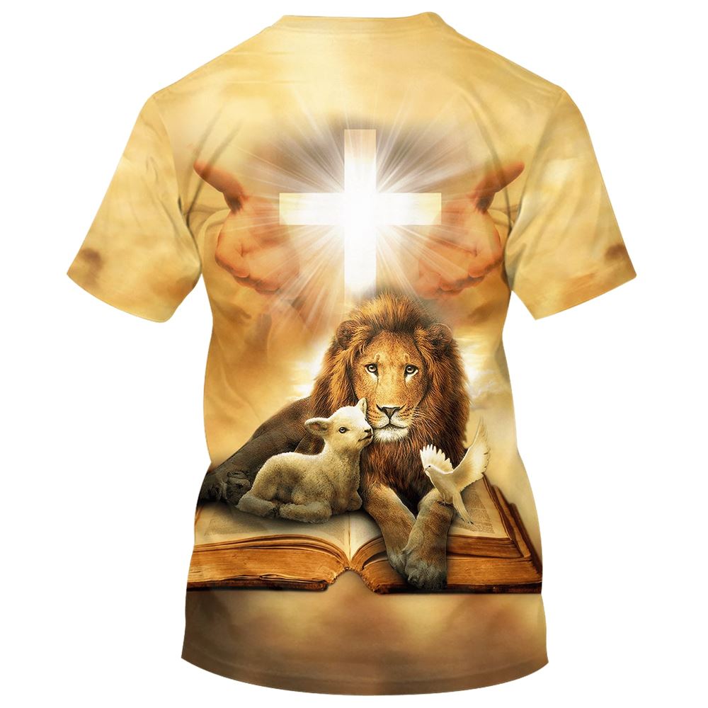 Lion Lamb And Dove All Over Print 3D T Shirt For Men And Women, Christian T-Shirt, Faith Shirt