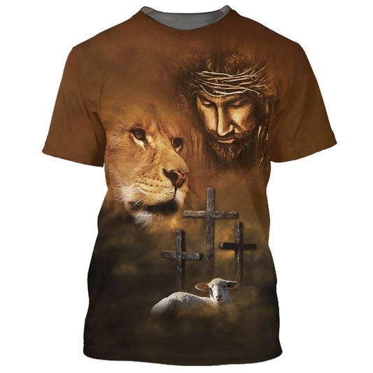 Lion Lamb Jesus All Over Print 3D T Shirt For Men And Women, Christian T-Shirt, Faith Shirt