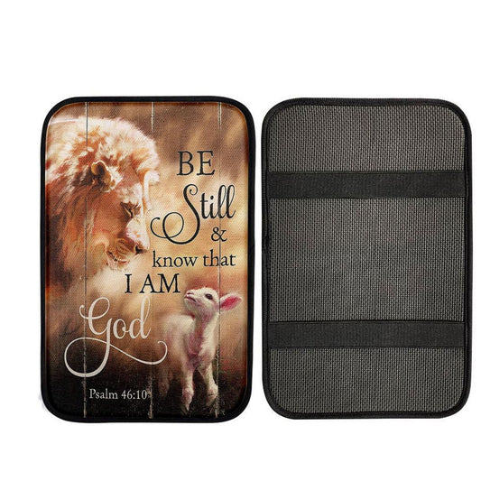 Lion Lamb Of Jesus Be Still And Know That I Am God Car Center Console Cover, Religious Car Armrest Accessories