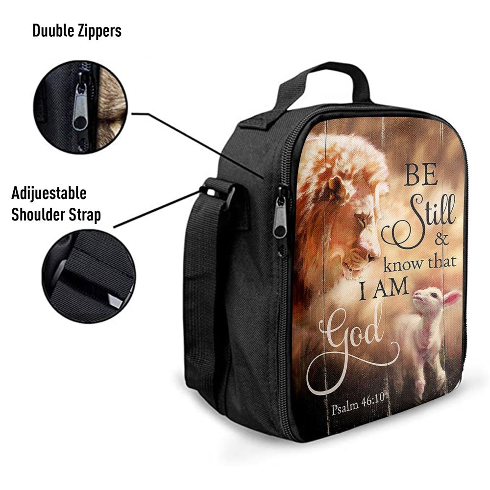 Lion Lamb Of Jesus Be Still And Know That I Am God Lunch Bag - Christian Art, Bible Verse Lunch Bag For Men And Women