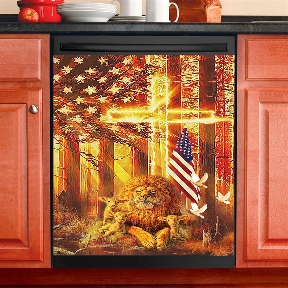Lion & Lambs Dishwasher Cover, Christian Dishwasher Wrap, Religious Kitchen Decoration