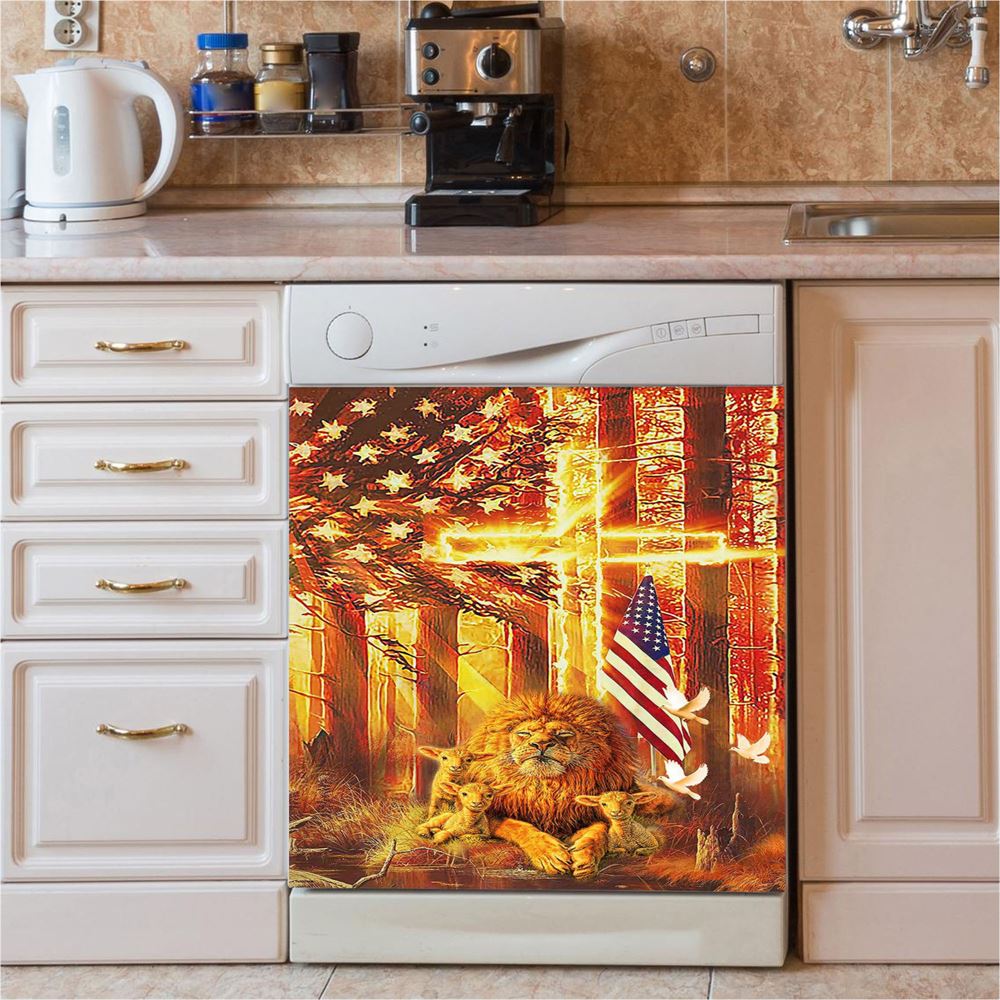 Lion & Lambs Dishwasher Cover, Christian Dishwasher Wrap, Religious Kitchen Decoration