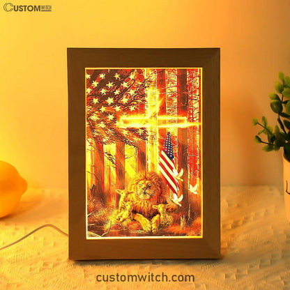 Lion & Lambs Frame Lamp Art - Christian Frame Lamp - Religious Gifts Night Light