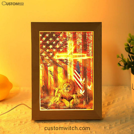 Lion & Lambs Frame Lamp Art - Christian Frame Lamp - Religious Gifts Night Light