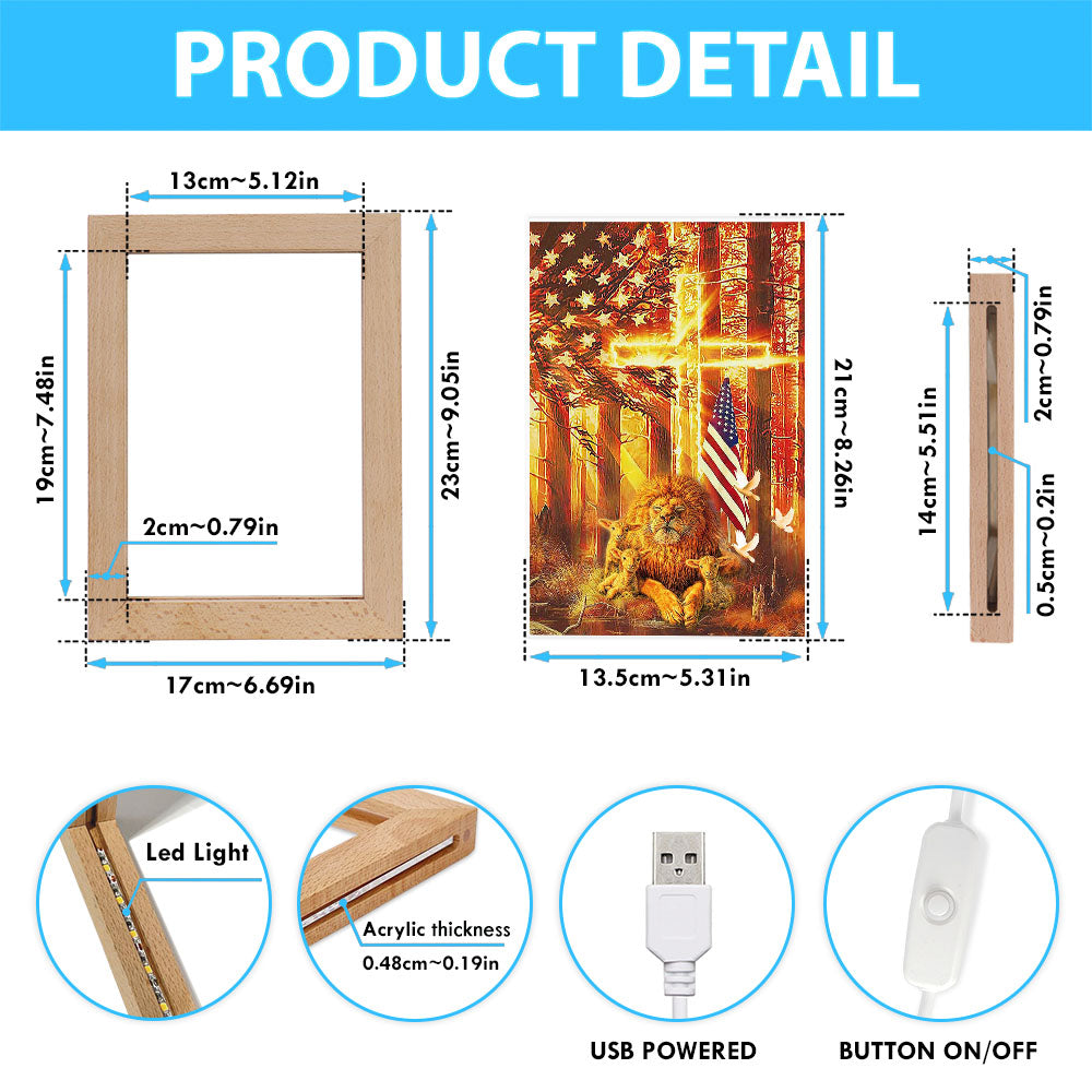 Lion & Lambs Frame Lamp Art - Christian Frame Lamp - Religious Gifts Night Light